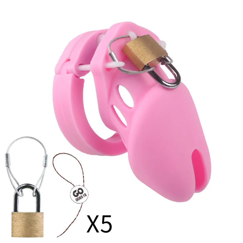 Cage de chasteté en silicone – 2 tailles (70 mm ou 90 mm) avec 5 anneaux et accessoires