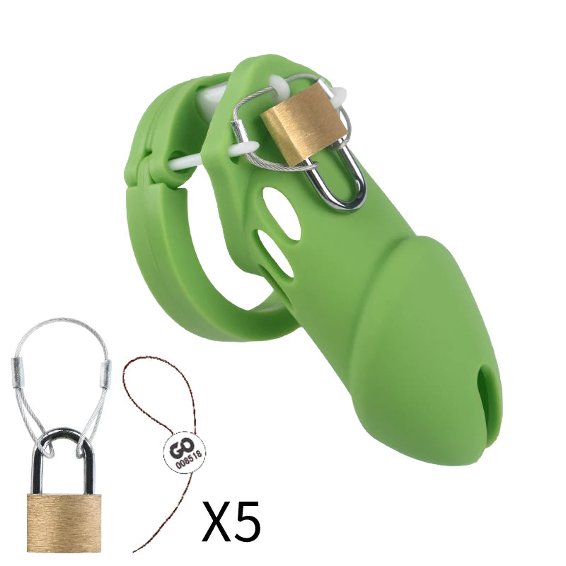 Cage de chasteté en silicone – 2 tailles (70 mm ou 90 mm) avec 5 anneaux et accessoires