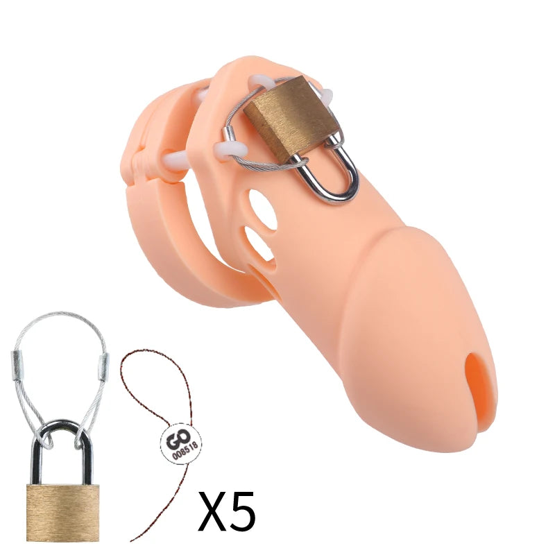 Cage de chasteté en silicone – 2 tailles (70 mm ou 90 mm) avec 5 anneaux et accessoires