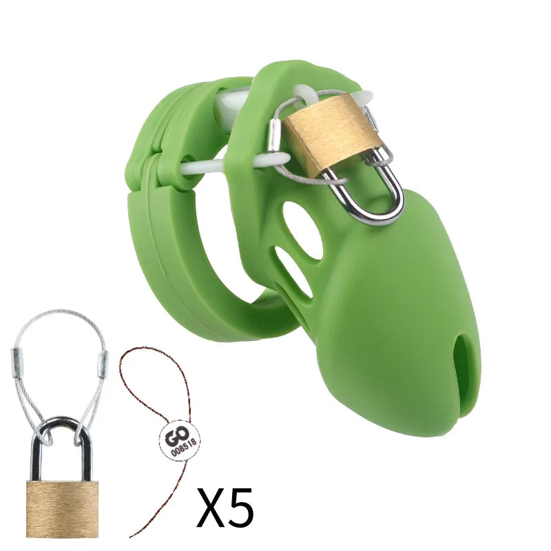 Cage de chasteté en silicone – 2 tailles (70 mm ou 90 mm) avec 5 anneaux et accessoires
