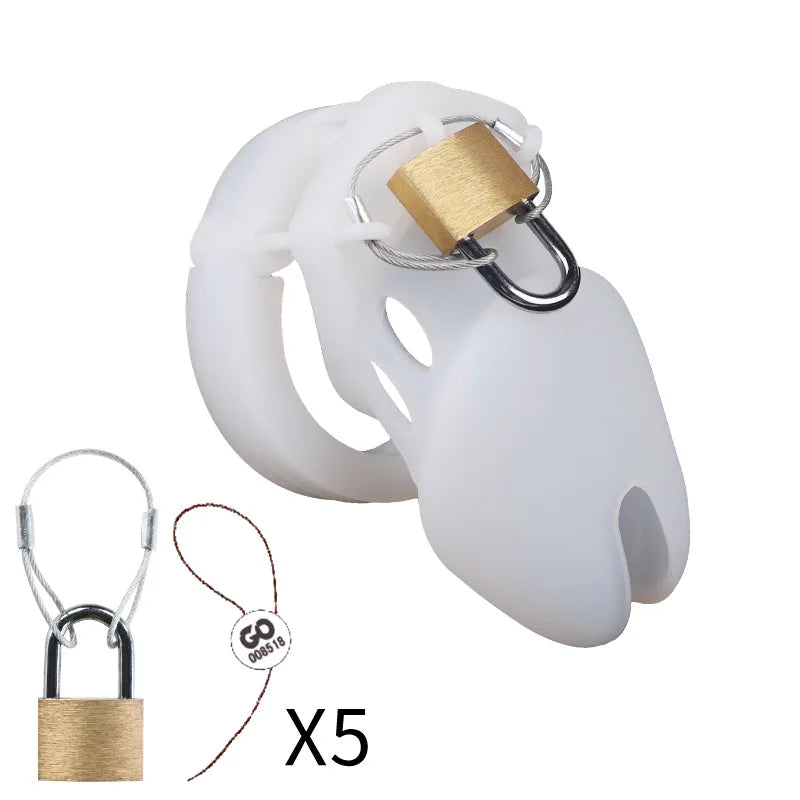 Cage de chasteté en silicone – 2 tailles (70 mm ou 90 mm) avec 5 anneaux et accessoires
