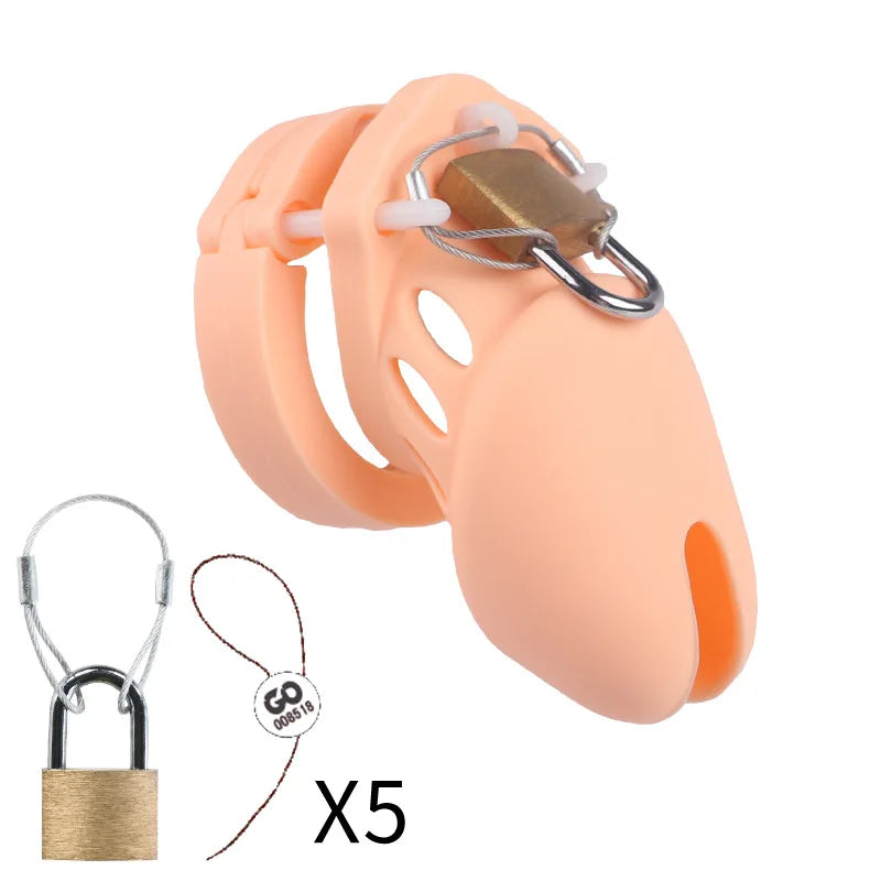 Cage de chasteté en silicone – 2 tailles (70 mm ou 90 mm) avec 5 anneaux et accessoires