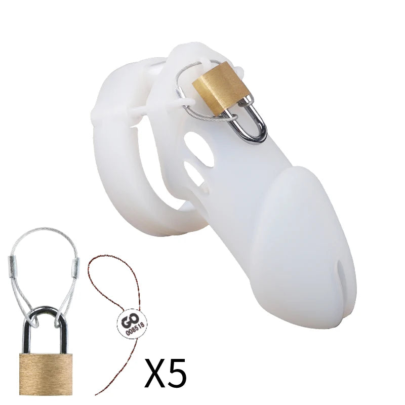 Cage de chasteté en silicone – 2 tailles (70 mm ou 90 mm) avec 5 anneaux et accessoires