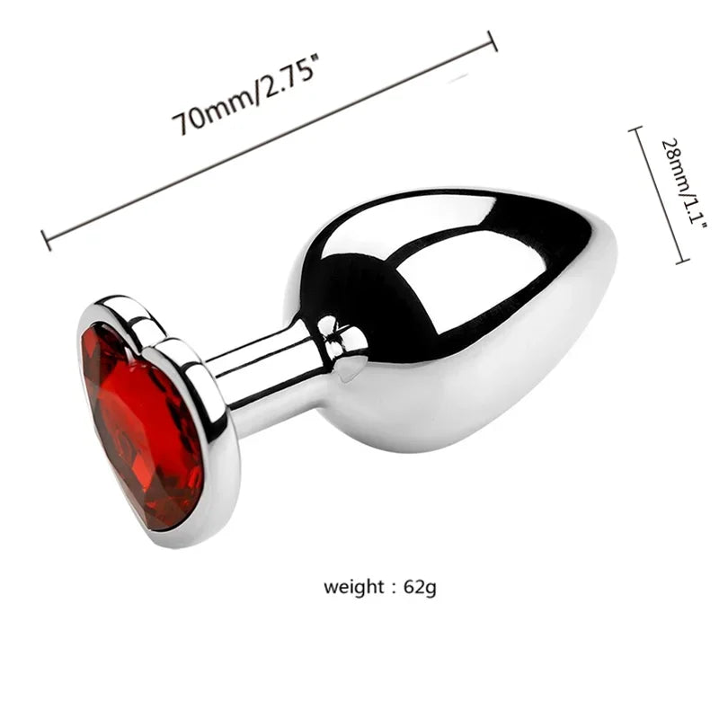 Plug anal en acier inoxydable avec bijou en forme de cœur – 3 tailles