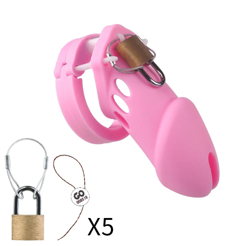Cage de chasteté en silicone – 2 tailles (70 mm ou 90 mm) avec 5 anneaux et accessoires