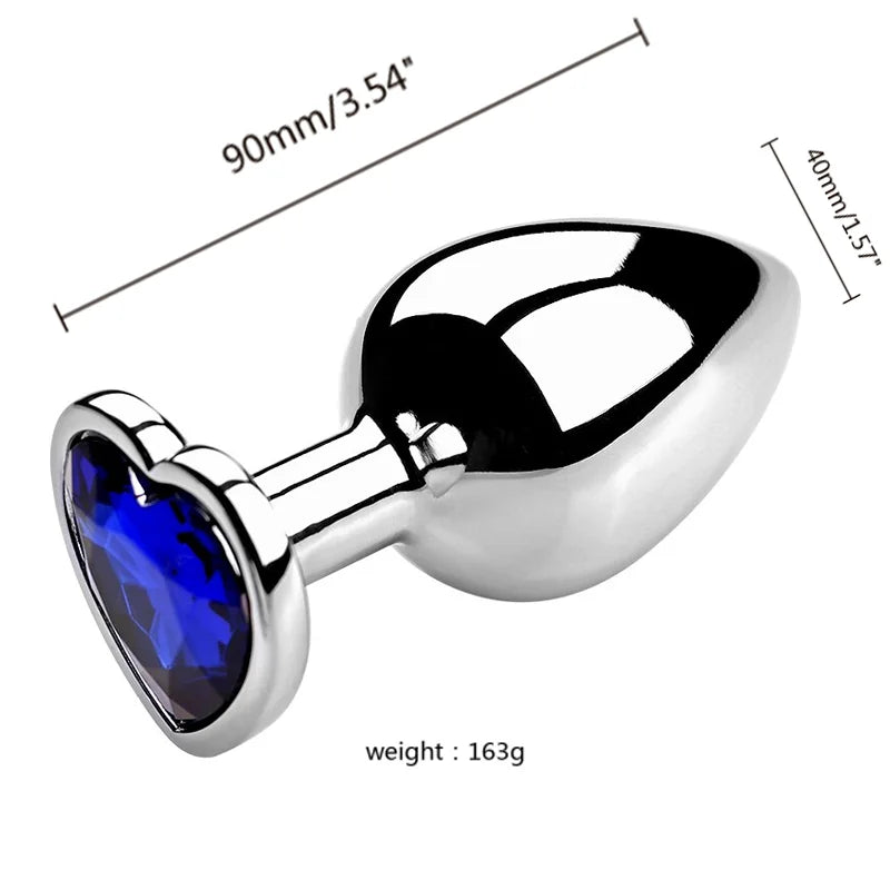 Plug anal en acier inoxydable avec bijou en forme de cœur – 3 tailles