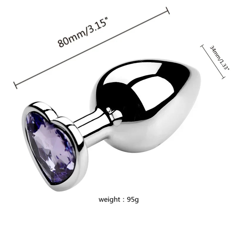Plug anal en acier inoxydable avec bijou en forme de cœur – 3 tailles