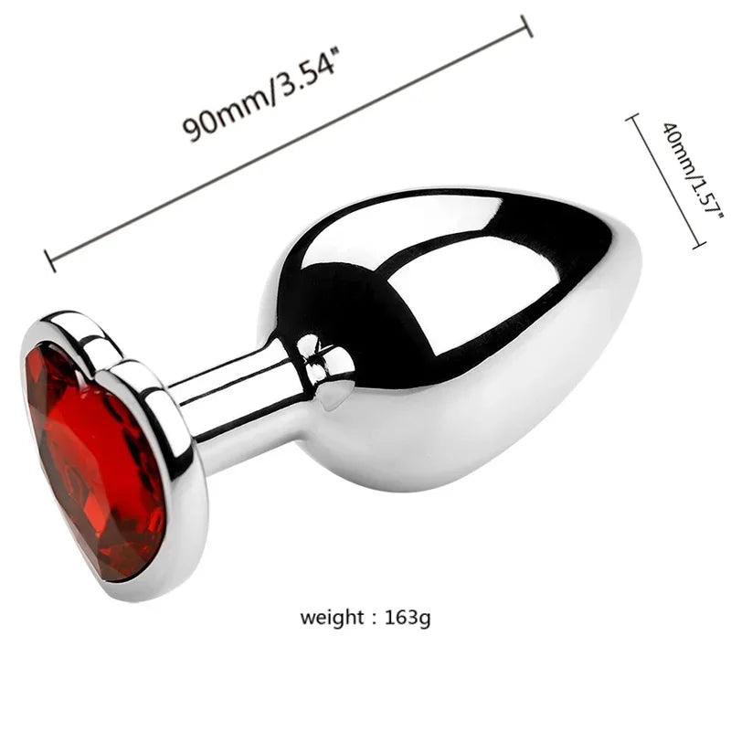 Plug anal en acier inoxydable avec bijou en forme de cœur – 3 tailles