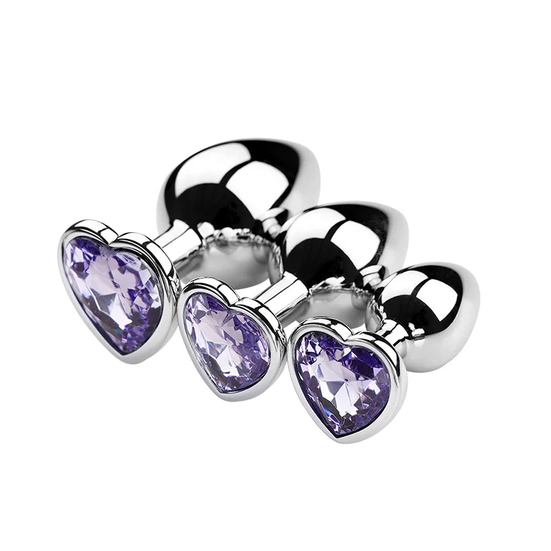 Plug anal en acier inoxydable avec bijou en forme de cœur – 3 tailles