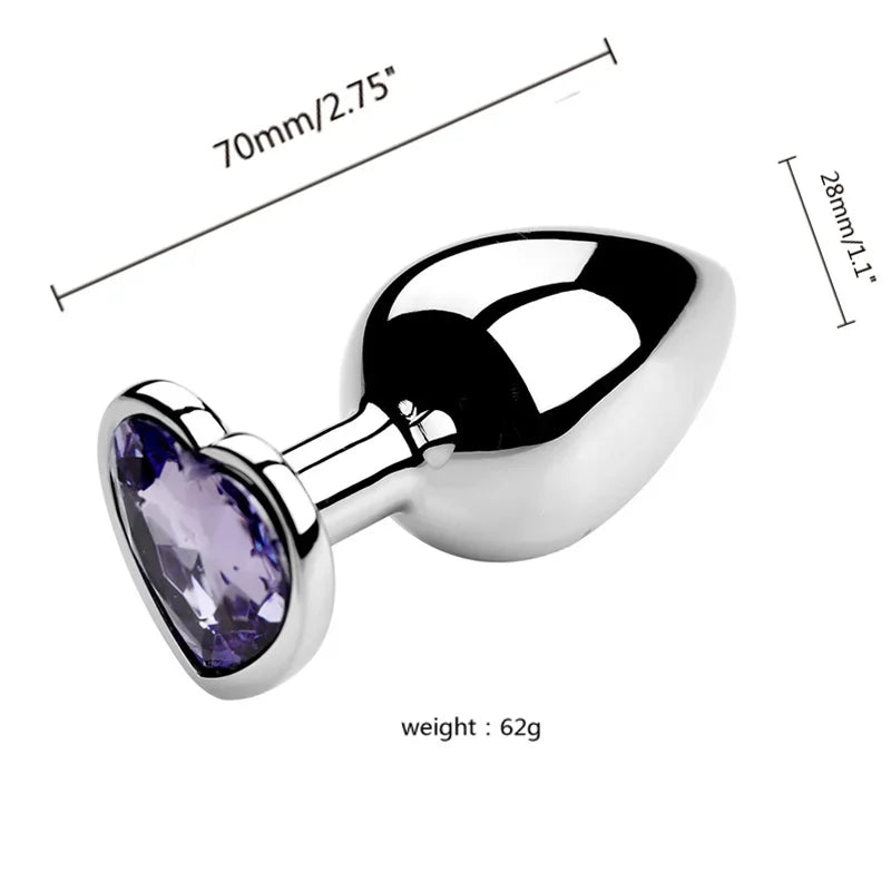 Plug anal en acier inoxydable avec bijou en forme de cœur – 3 tailles