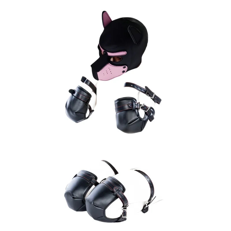 Costume bondage chien avec harnais en cuir et masque de chien – plusieurs tailles et coloris