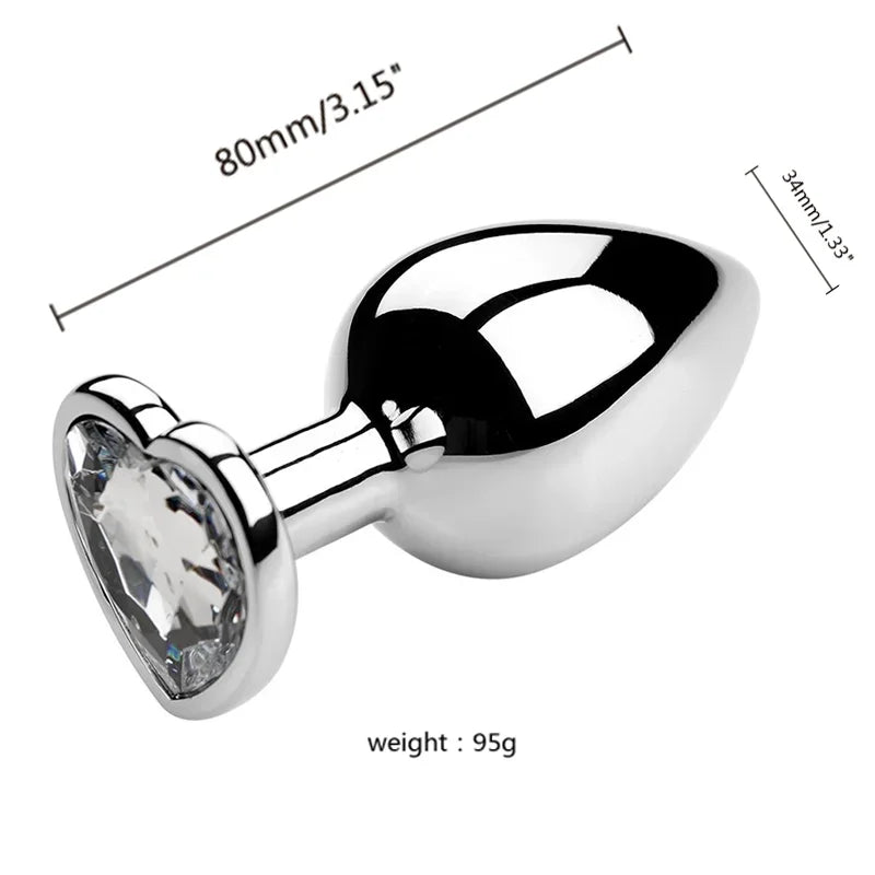 Plug anal en acier inoxydable avec bijou en forme de cœur – 3 tailles