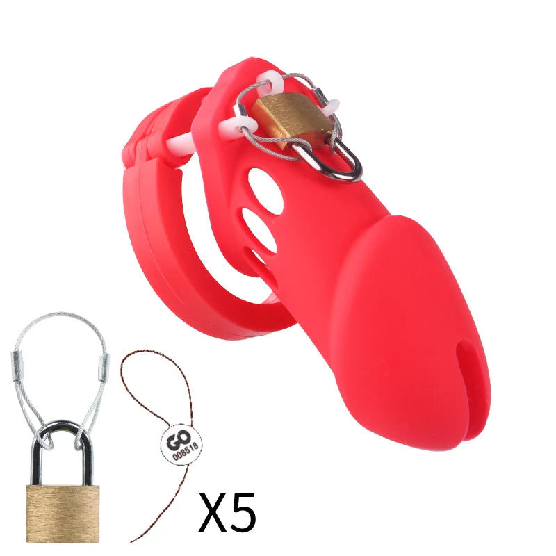 Cage de chasteté en silicone – 2 tailles (70 mm ou 90 mm) avec 5 anneaux et accessoires