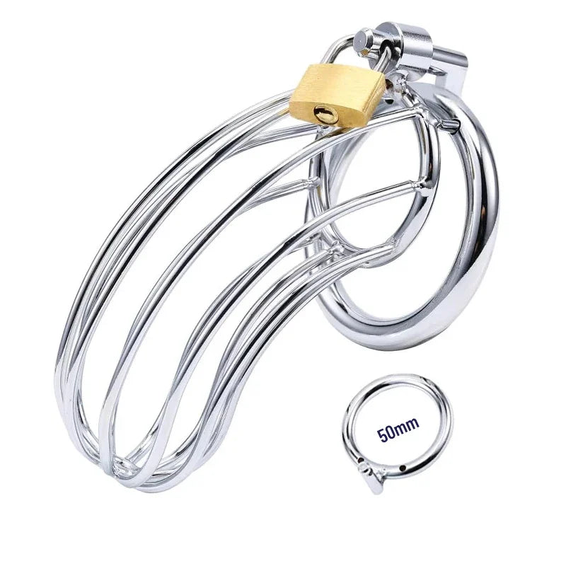 Cage de chasteté avec plug urétral en acier inoxydable – cadenas et 3 anneaux ajustables