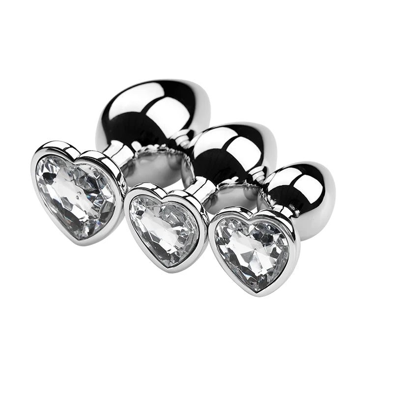 Plug anal en acier inoxydable avec bijou en forme de cœur – 3 tailles