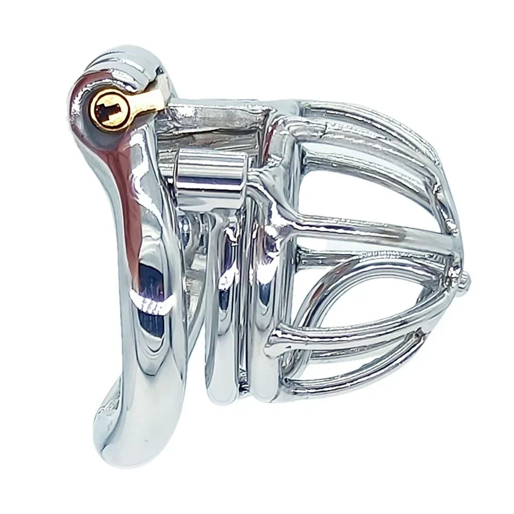 Cage de chasteté masculine en acier inoxydable – 55 mm de long avec 4 anneaux au choix