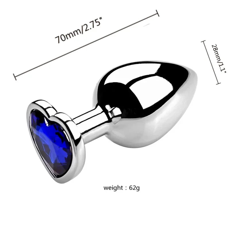 Plug anal en acier inoxydable avec bijou en forme de cœur – 3 tailles