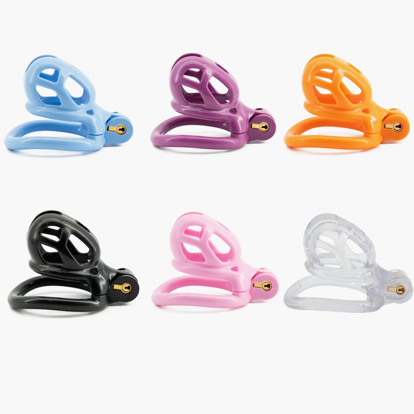 Cage de chasteté  “ colored Cobra” – 3 tailles 6 couleurs disponibles vendu avec cadenas et 4 anneaux ajustables