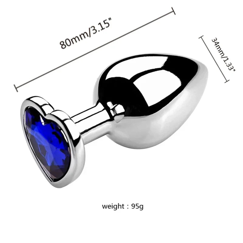 Plug anal en acier inoxydable avec bijou en forme de cœur – 3 tailles