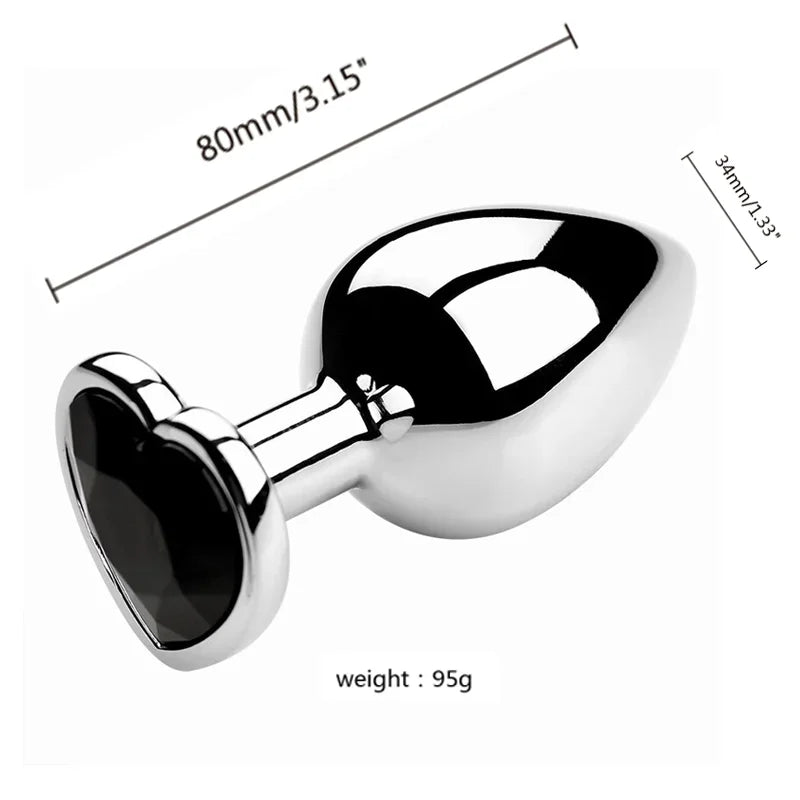 Plug anal en acier inoxydable avec bijou en forme de cœur – 3 tailles
