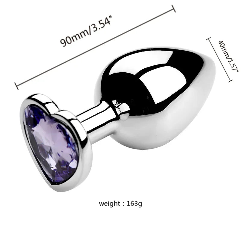 Plug anal en acier inoxydable avec bijou en forme de cœur – 3 tailles