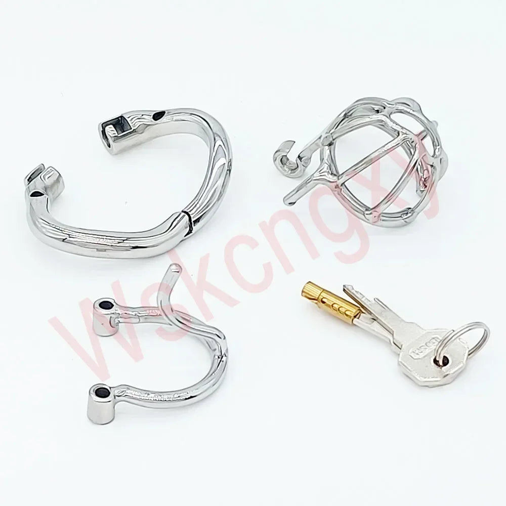 Cage de chasteté masculine en acier inoxydable – 55 mm de long avec 4 anneaux au choix