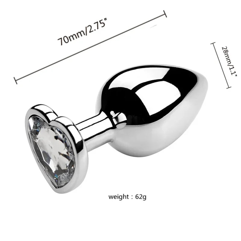 Plug anal en acier inoxydable avec bijou en forme de cœur – 3 tailles