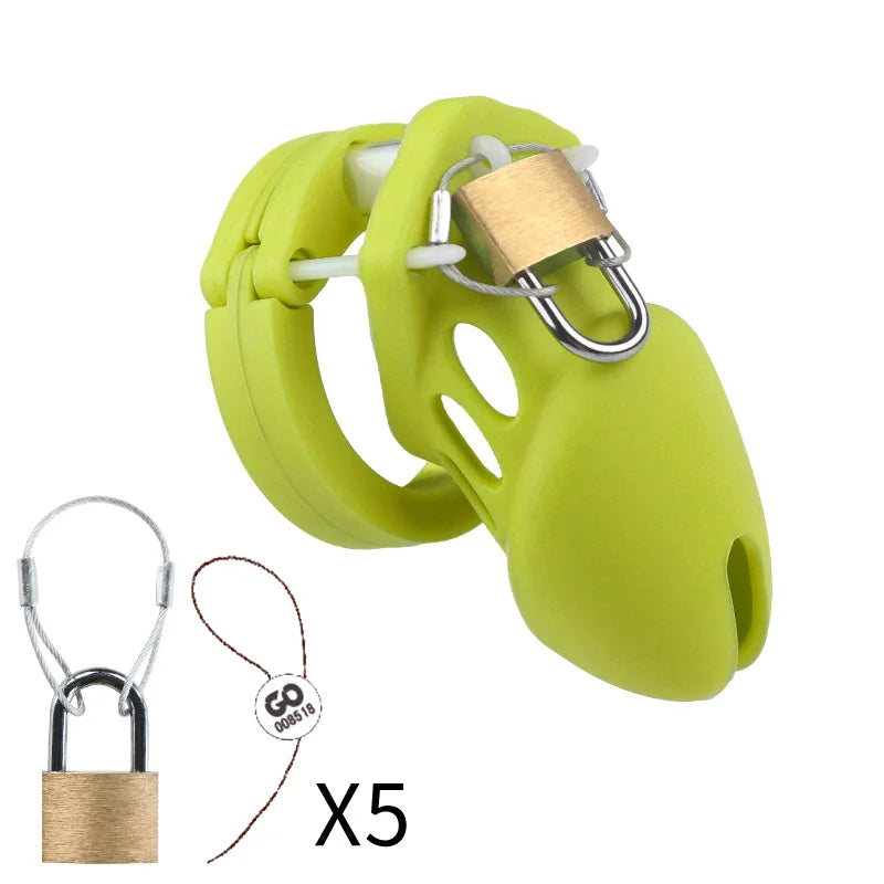Cage de chasteté en silicone – 2 tailles (70 mm ou 90 mm) avec 5 anneaux et accessoires