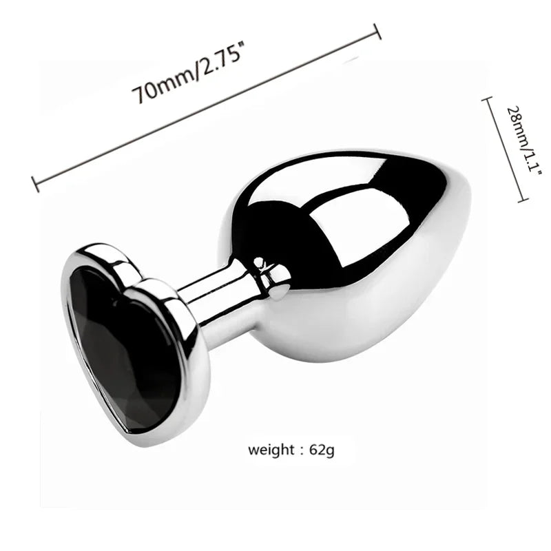 Plug anal en acier inoxydable avec bijou en forme de cœur – 3 tailles