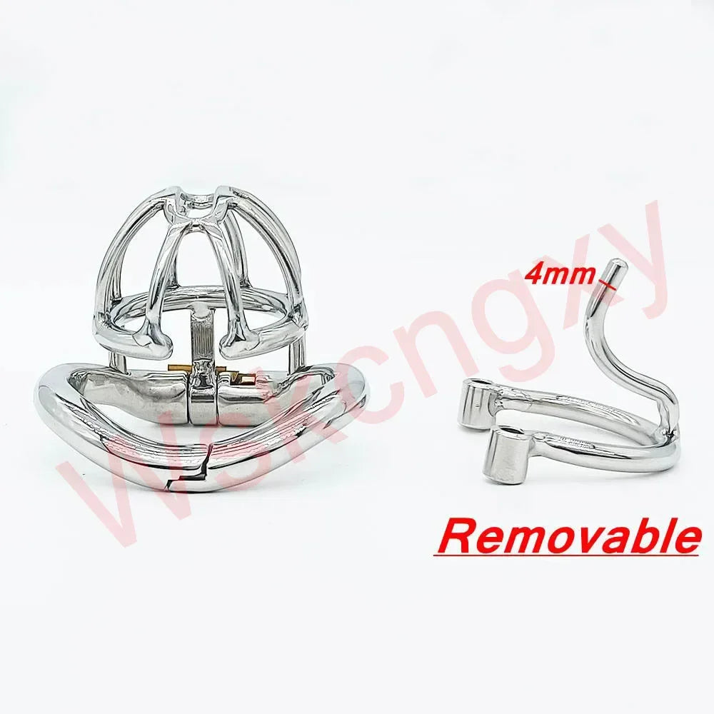 Cage de chasteté masculine en acier inoxydable – 55 mm de long avec 4 anneaux au choix