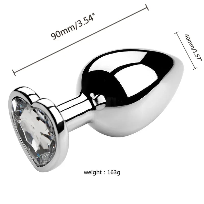 Plug anal en acier inoxydable avec bijou en forme de cœur – 3 tailles