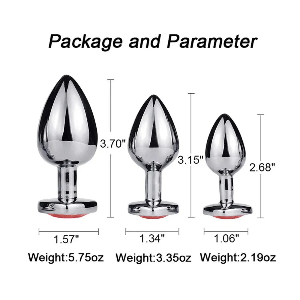 Plug anal en acier inoxydable avec bijou en forme de cœur – 3 tailles