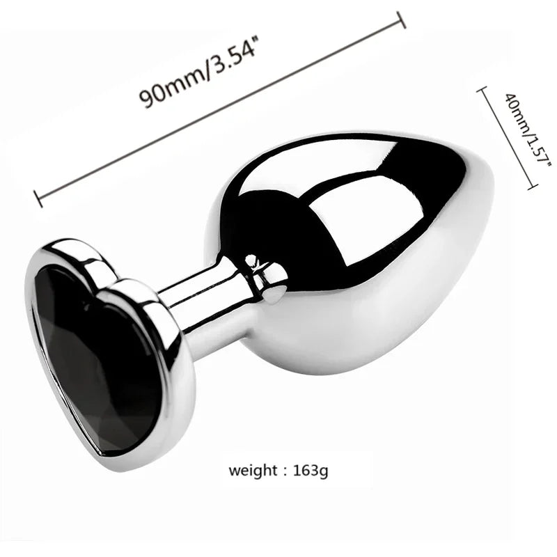 Plug anal en acier inoxydable avec bijou en forme de cœur – 3 tailles