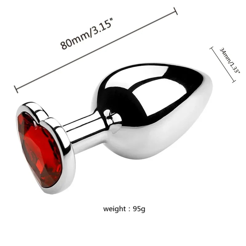 Plug anal en acier inoxydable avec bijou en forme de cœur – 3 tailles