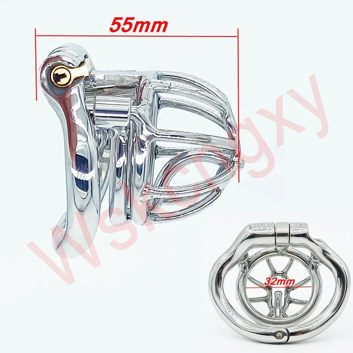 Cage de chasteté masculine en acier inoxydable – 55 mm de long avec 4 anneaux au choix